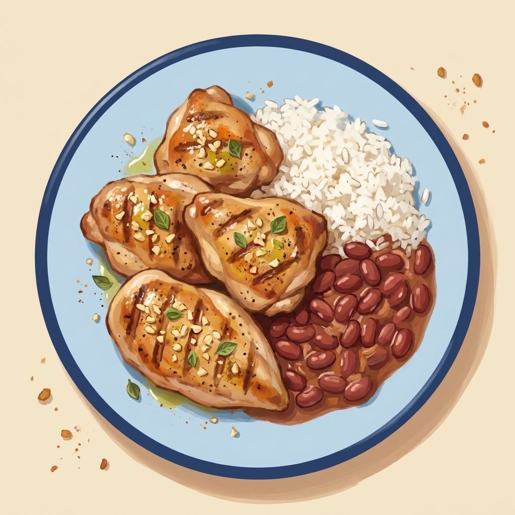 Pollo a la Plancha con Arroz y Habichuelas